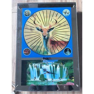 Elco Starburst Deer Mirror Clock Lighted Mirror Bar Man Cave Battery Clock - New
